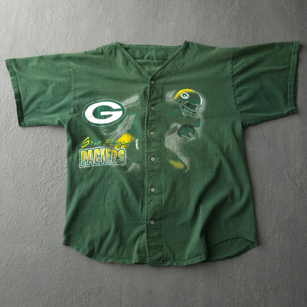 Vintage 90s Green Green Bay Packers Button Up Shirt XL NFL Made in USA
